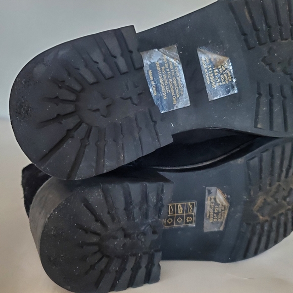 TORY BURCH Sz 9 WAYLAND Black Suede Sheep Fur Tall Boots Gold Logo 1.5" Heel EUC - Picture 15 of 16